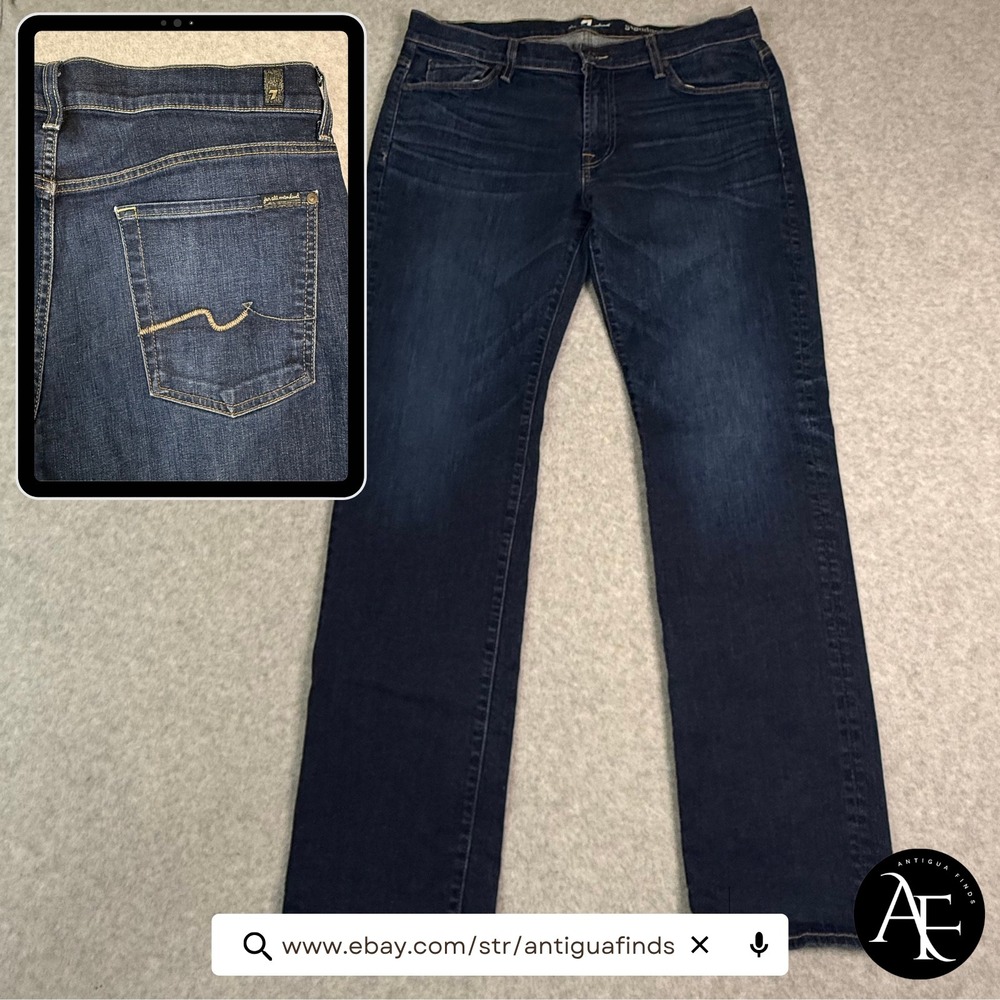 7 For All Mankind Mens Standard Straight Leg Jeans Dark Wash Blue Size 36 x 31.5